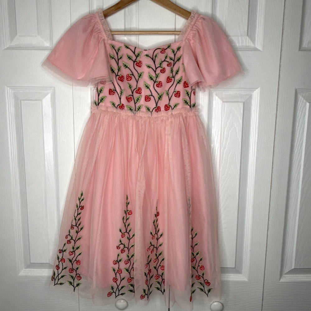 JessaKae‎ Berry Garden Dress 8Y Pink Tulle Strawberry Embroidered Cottagecore